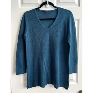 EILEEN FISHER Jeweled Green Linen Blend Knit Pullover Sweater Top Blouse